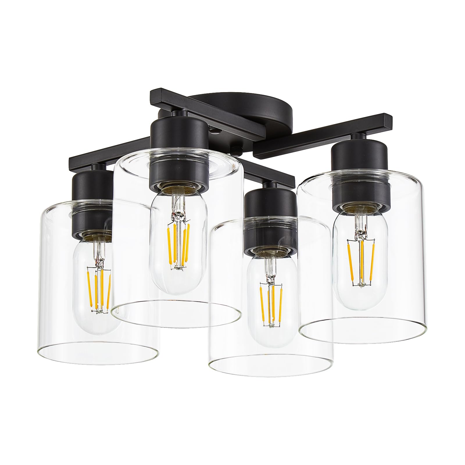 DIDUIO Kitchen Lighting Fixtures Ceiling, Black Semi Flush Mount Ceiling Light, 4 Light Kitchen Light Fixtures Cieling Lights wi