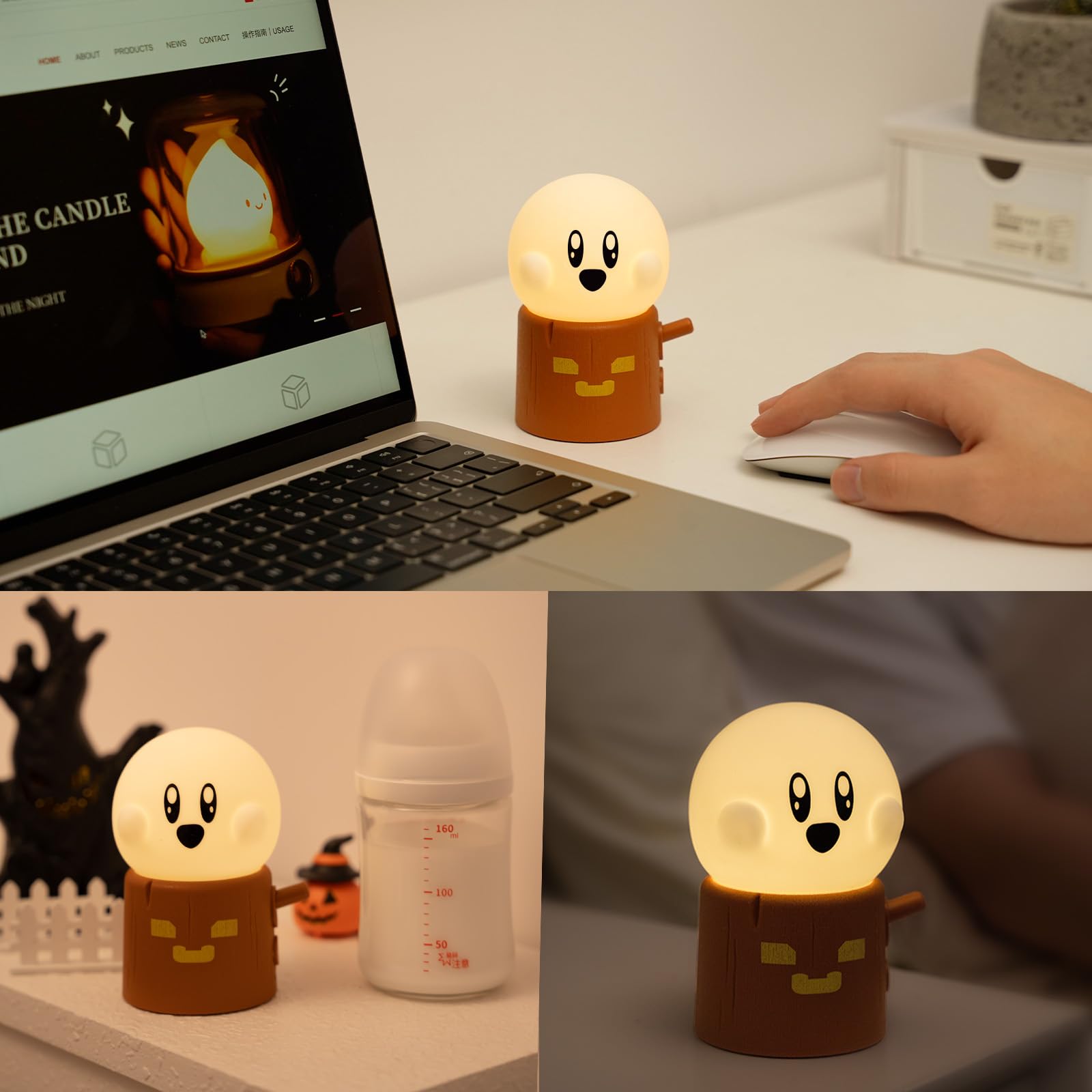 Deogos Ghost Campfire Night Light  Small Ambient Lamp  Cute Night Light  2 Modes/Rechargeable/Cordless/Dimmable Brightness  Warm Lamps For Kids Sleep Buddy  Work/Study Buddy  Gift