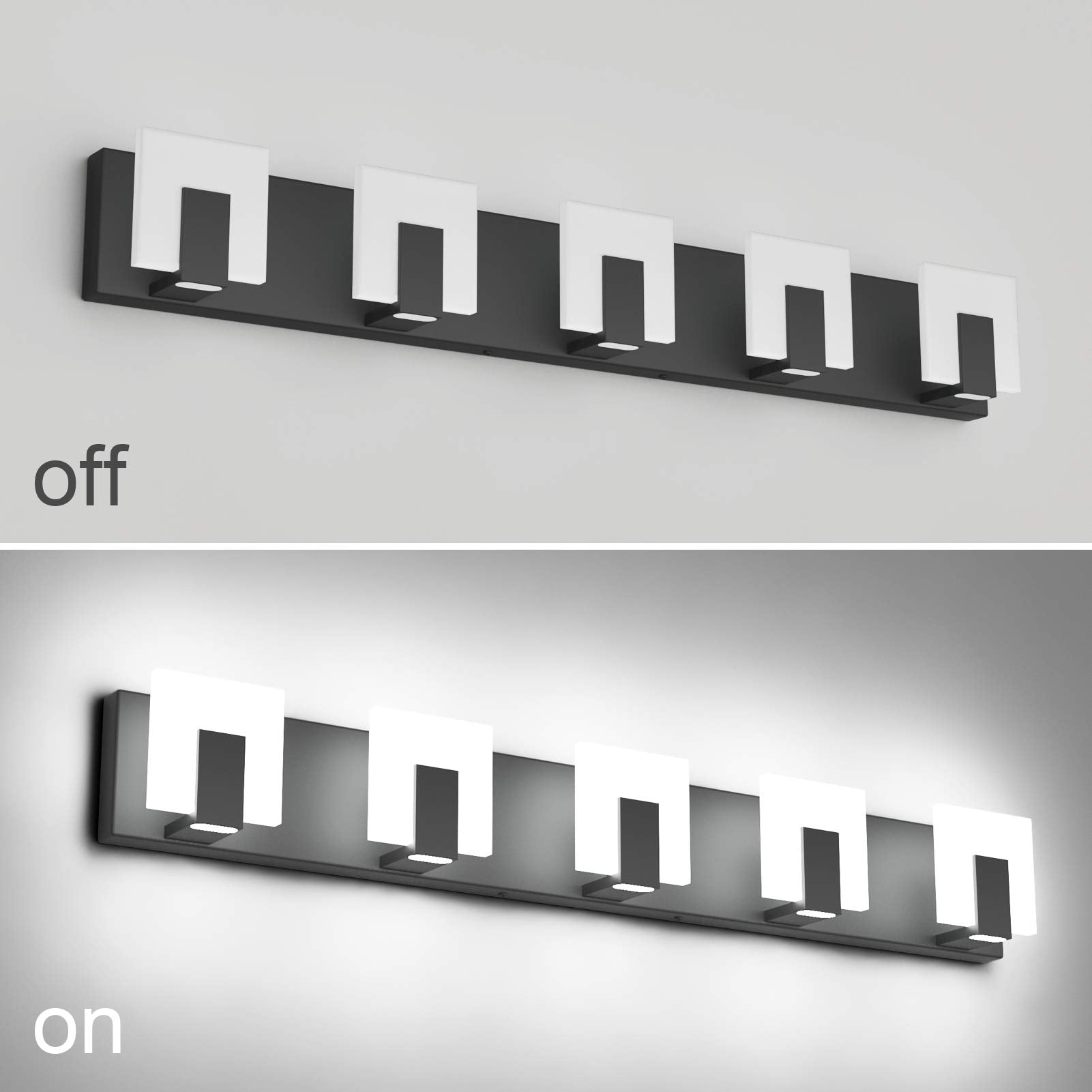 Aipsun Modern Black Vanity Light - 5 Lights, Aluminum, Led, 6000K, Bathroom Wall Fixture Over Mirror