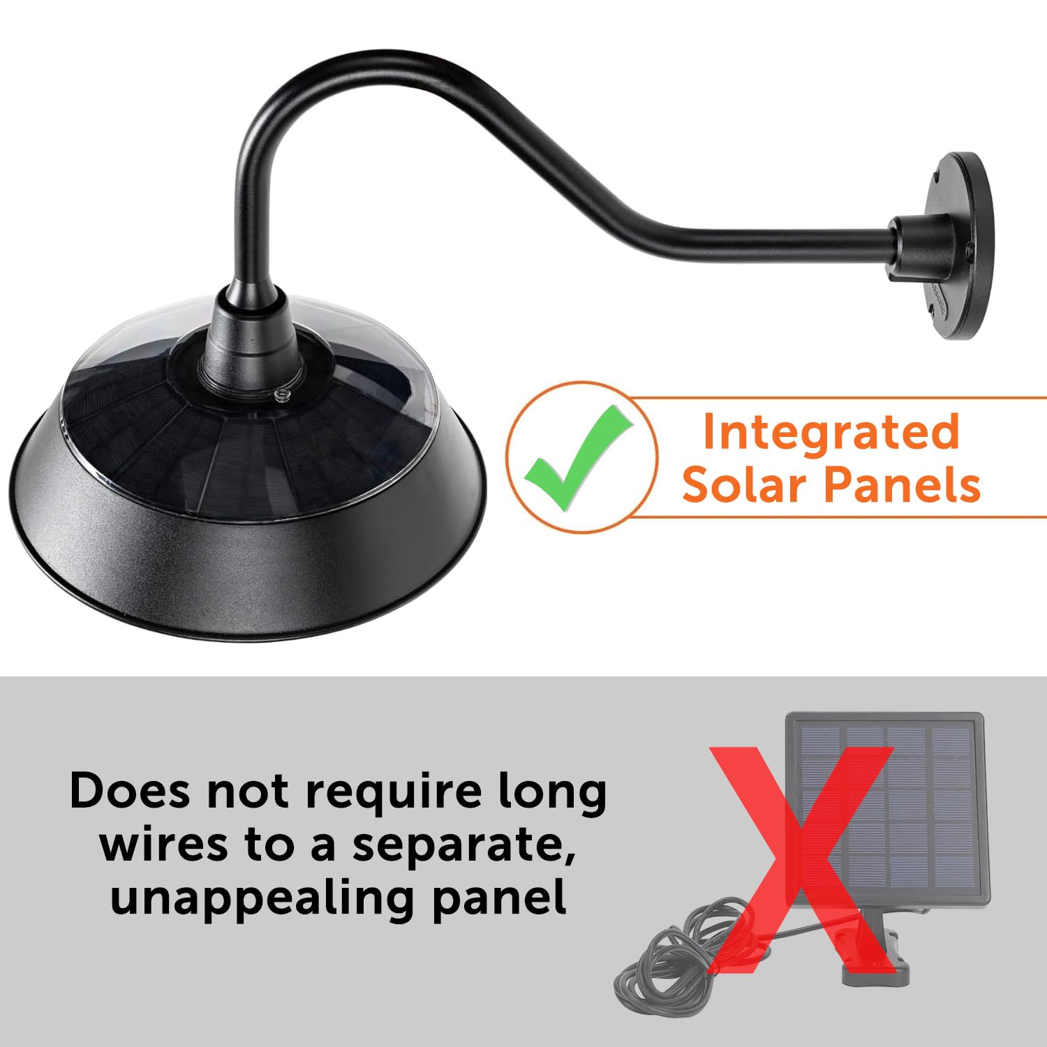 Gama Sonic Solar Barn Light For Outdoors With 14.5    Metal Dome Lamp, Bright 250-Lumen Led, Wall-Mount Gooseneck, Dusk-To-Dawn,