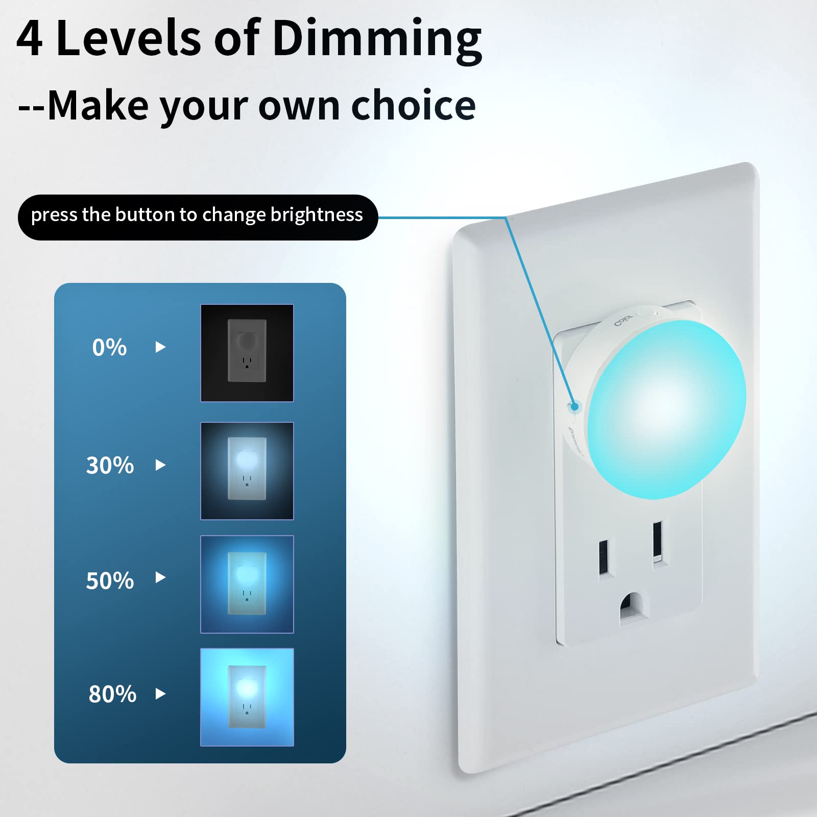 Junlit Plug-In Night Light Mini, Dusk To Dawn Sensor, 4-Color, Led Toilet Night Lights, Dimmable Color Changing, For Kids Breastfeeding, Sleep Aid, Bedroom, Nursery, Hallway, 4Pack