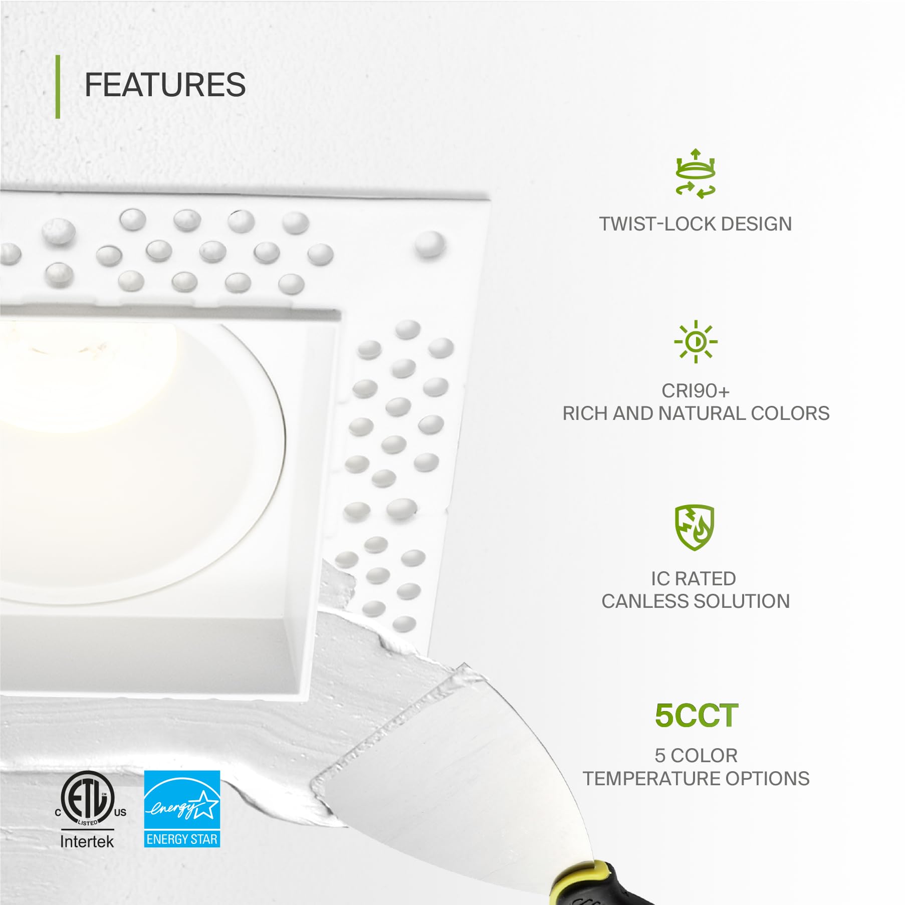 ASD LED Recessed Lighting Downlight 15W Square 2in IC Rated 5 CCT 2700K-5000K Energy Star White 18 Pack Model A-CD-TS