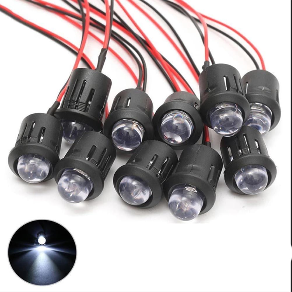 25Pcs 10Mm White Led Pre-Wired Water Clear Bulb 12V 7.87 Inch Lamp Light Bulb Prewired Emitting Diode& 25Pcs Black 10Mm Led Plas
