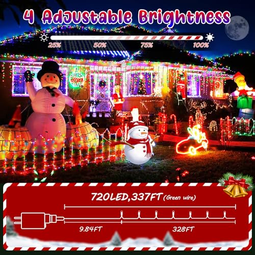 Hezbjiti 337 Ft 720 Led Color Changing Christmas Lights Outdoor, 11 Modes String Lights Ip44 Waterproof Fairy Light For Party Tr