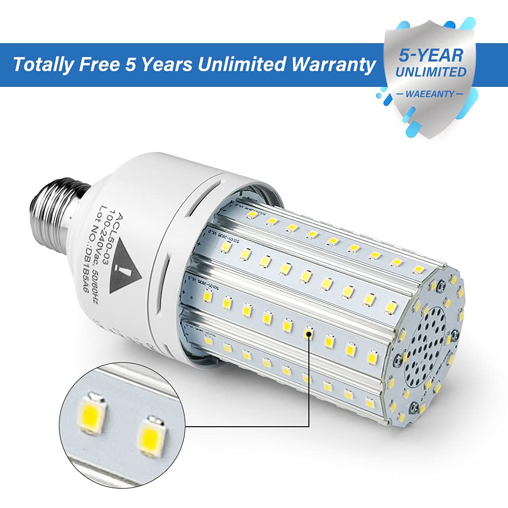 Zp 2-Pack Led Light Bulb 400W Equivalent 6250 Lumen 5000K Cool Daylight White E26/E27 Medium Base 50W Led Corn Light For Outdoor