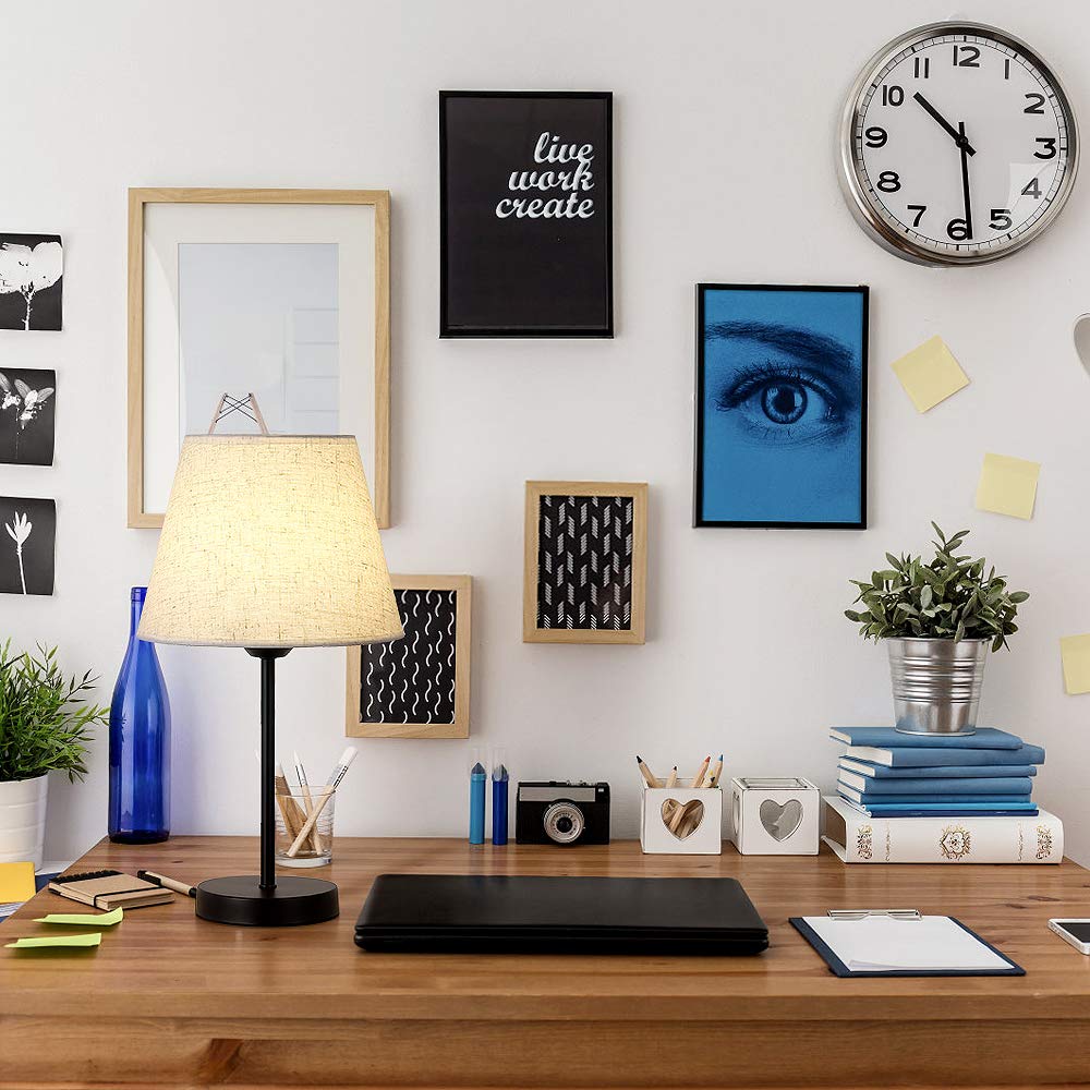 Vrisa Table Lamp For Bedroom Set Of 2 Small Bedside Lamp With Fabric Shade Modern Nightstand Lamp Minimalist Desk Lamp For Living Room Study Room Office Kids Room