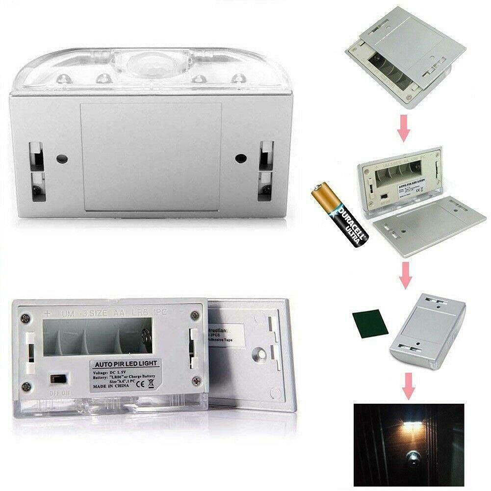 DEEIRAO Keyhole Light Lamp - Battery Operated PIR Motion Detector with 4 LED Bulbs, Wireless Auto Sensor Night Light for Doors, White