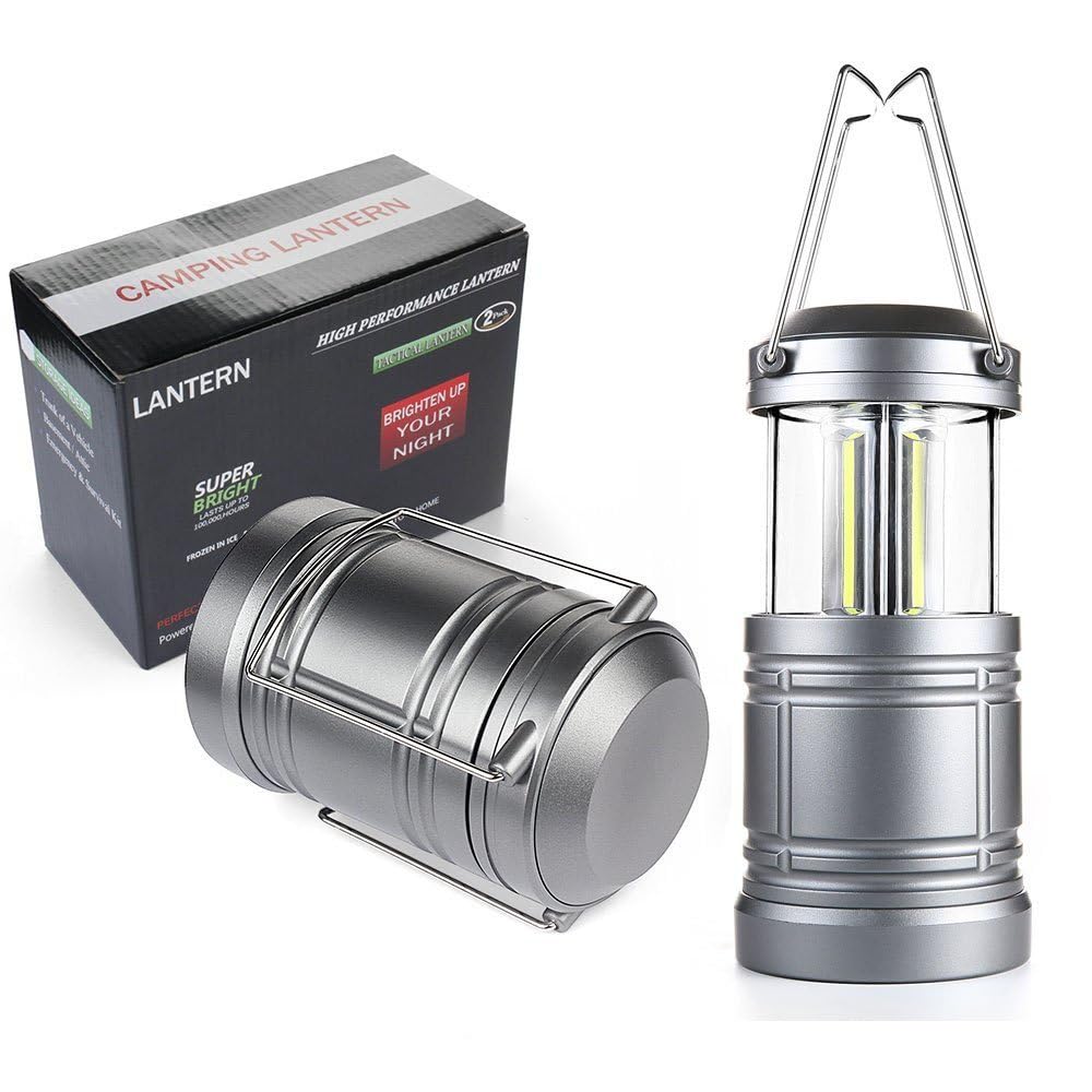 Ploarnovo 2 Pack LED Camping Lanterns - Battery Powered, Gray, Model Ploarnovo-MPN-7-13 - Ideal for Emergencies and Power Outages