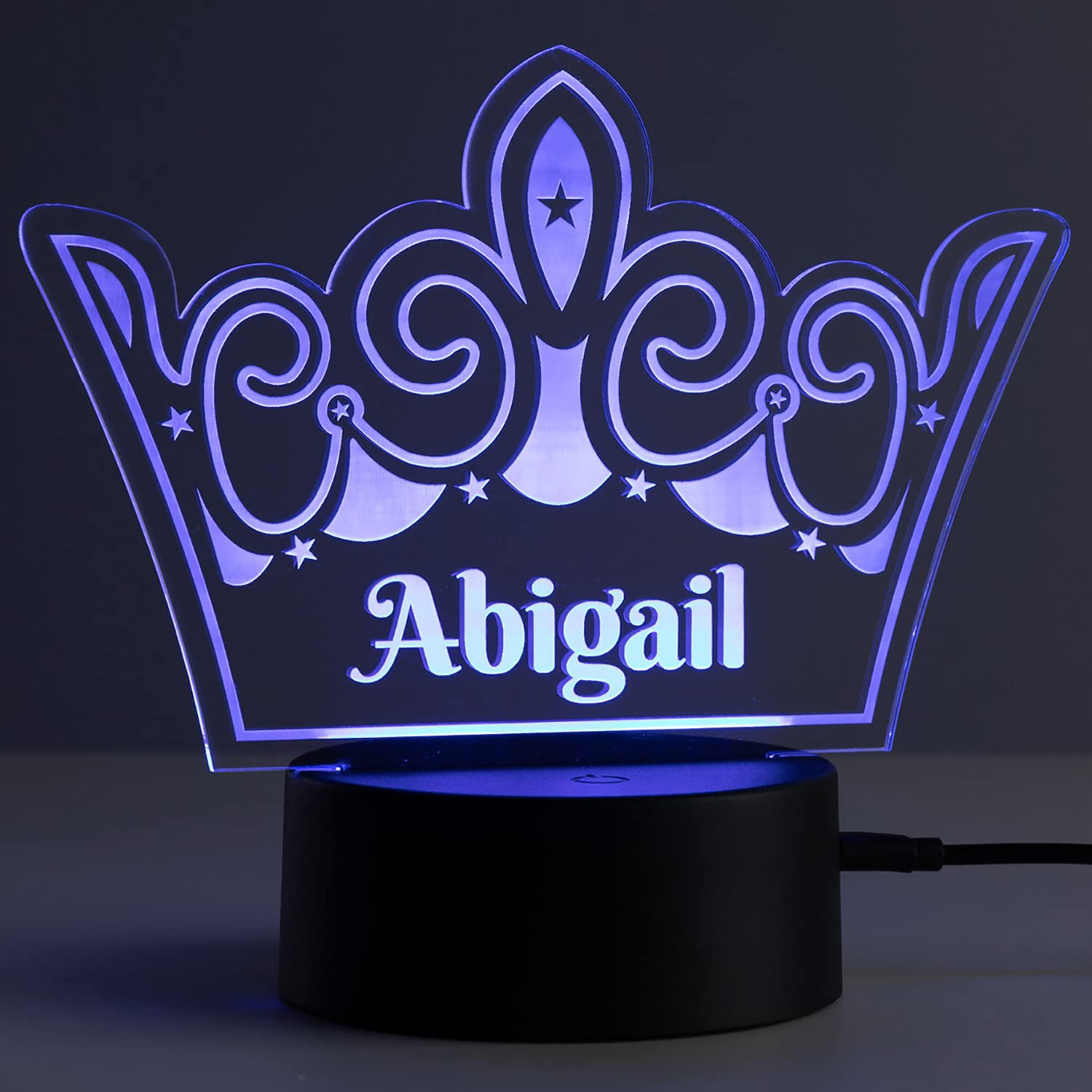 Personalized  t LED Night Light - Multicolor Crown with Custom Name - Acrylic Design, 5.5x8.5 inches, USB Powered