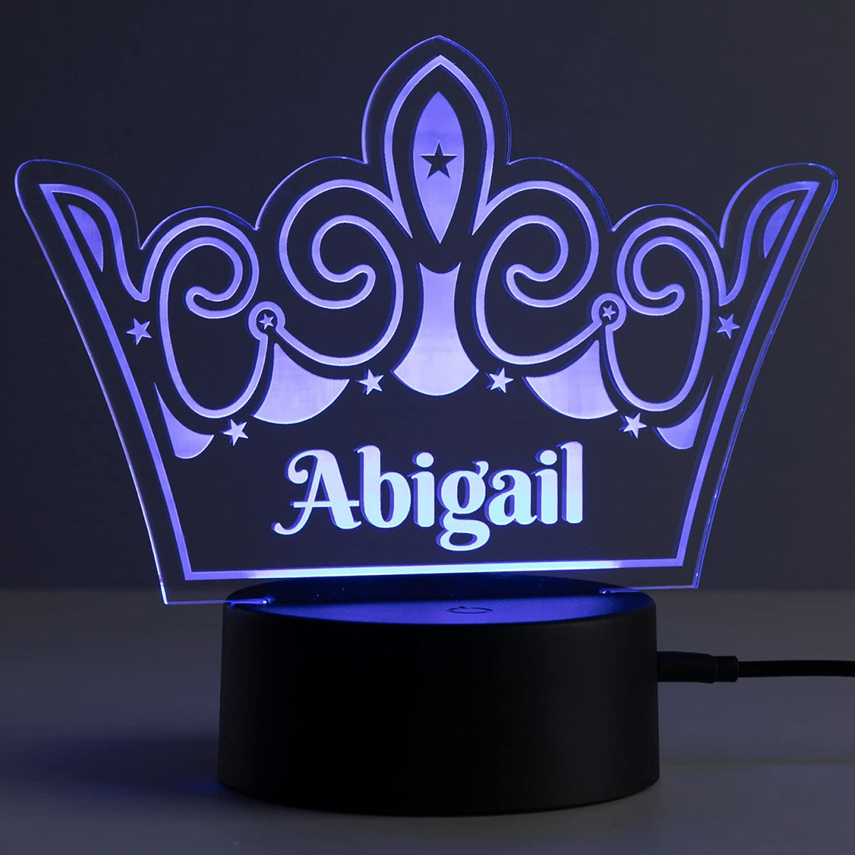 Personalized Planet Princess Crown Multicolor LED Night Light with Custom Name Laser Engraved on Acrylic Design Insert | Base Pr