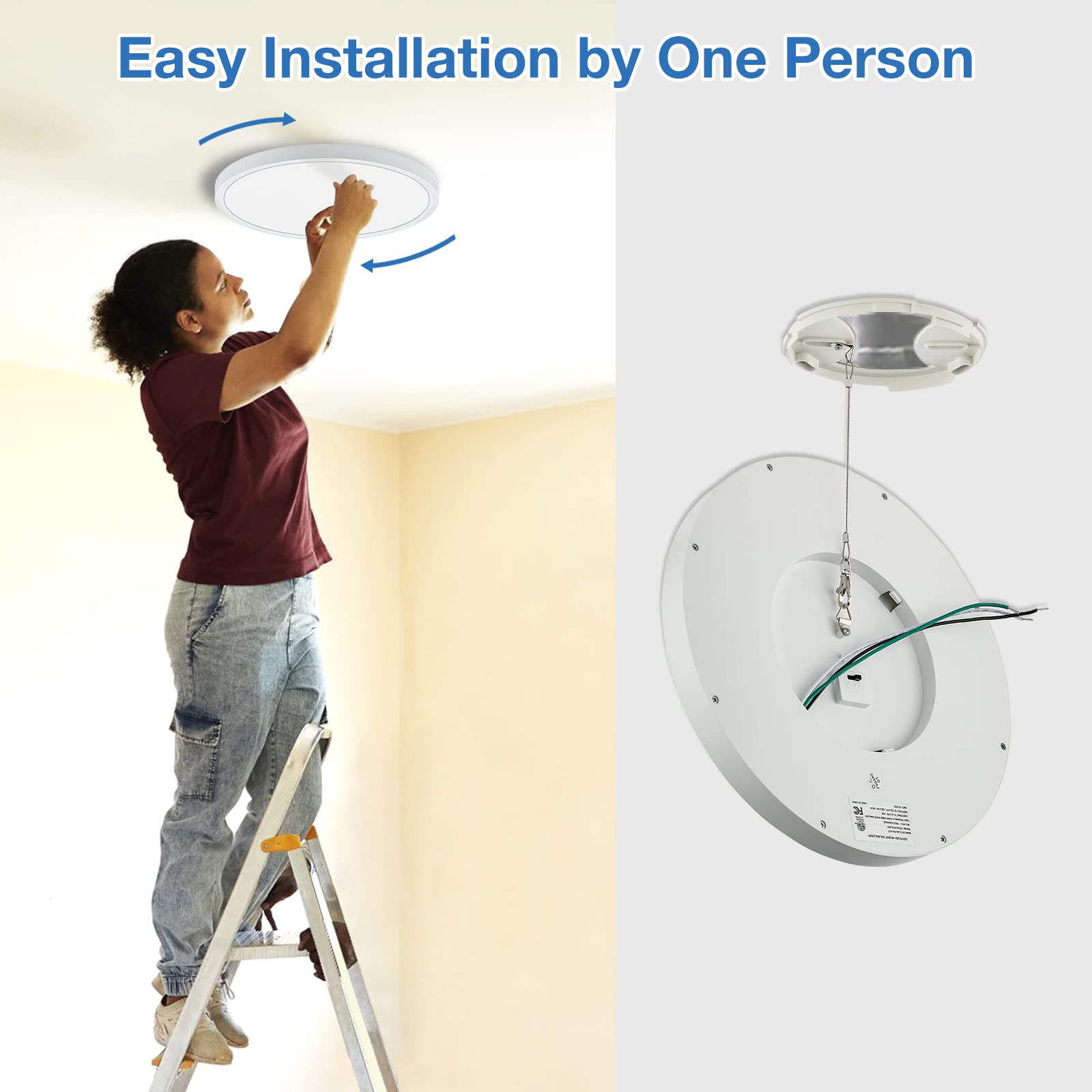 Cycevsun 15.8 Inch Dimmable Led Ceiling Light Flush Mount, Low Profile 24W 3000K-4000K-5000K 3 Color Temperature Selectable,120V