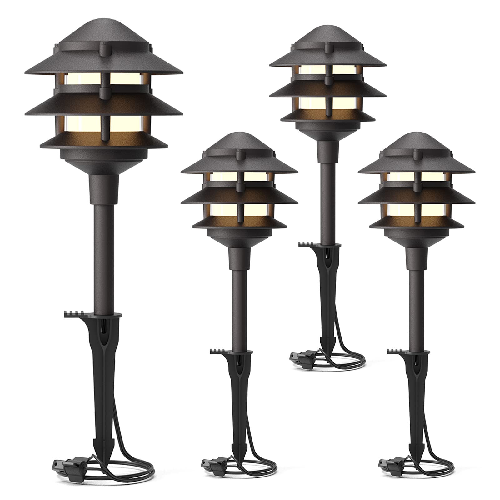 GOODSMANN Landscape Lighting 4PK Pathway Lights 2.2W LED 12V AC 30 Lumen Warm White Black Aluminum Model 9122-21102-S