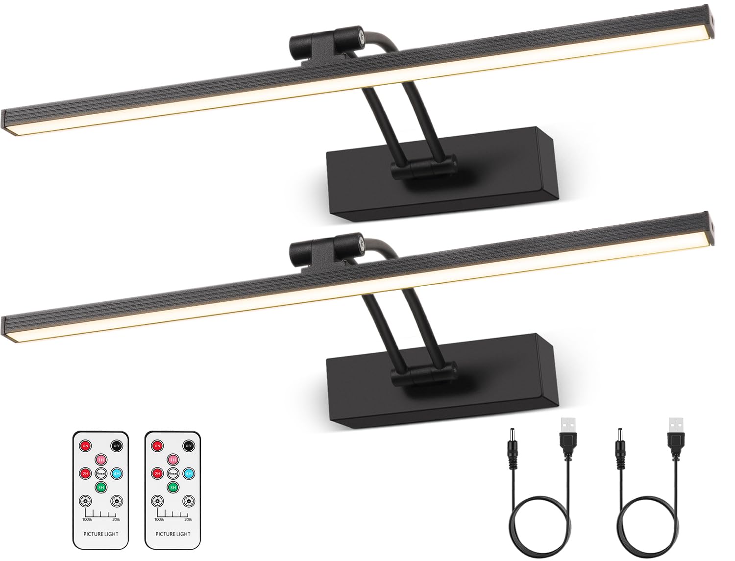 Elavika 2 Pack Picture Light Battery Operated for Wall, 16'' Wireless Art Light for Painting with Remote, Timer, 5200mAh Recharg