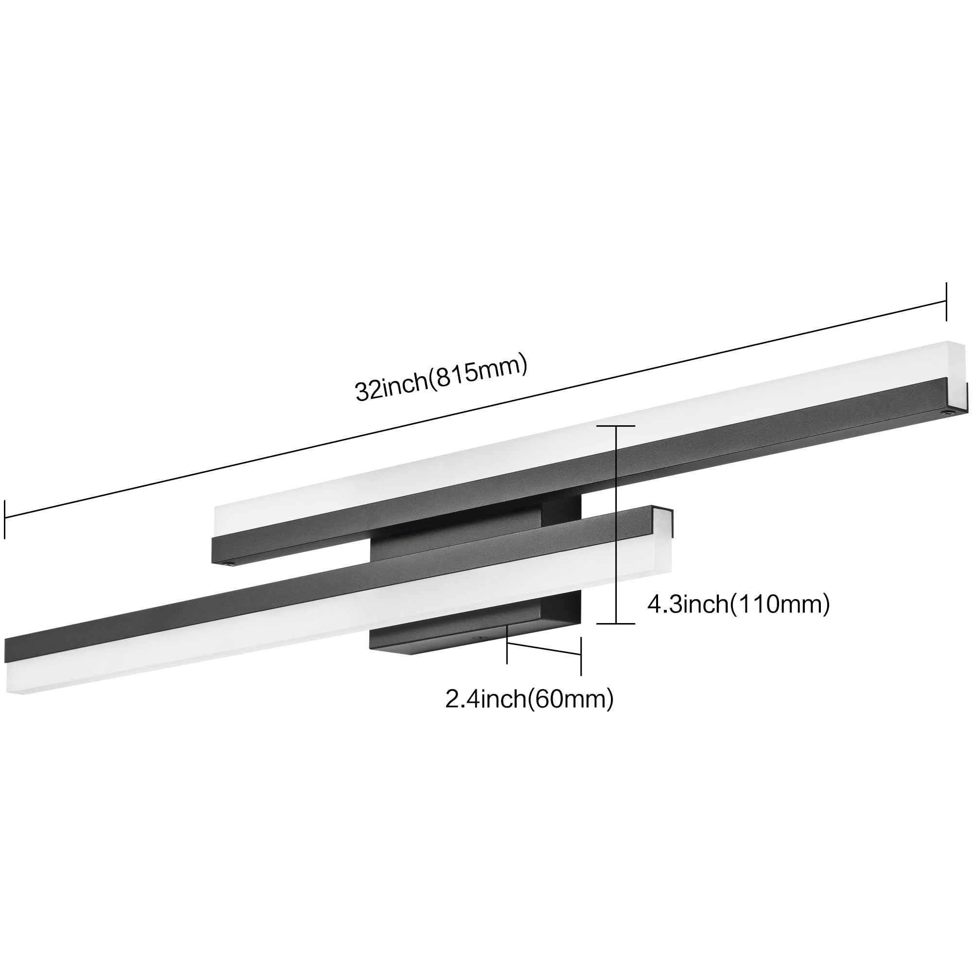 PRESDE 32inch Black LED Bathroom Light Fixture - Dimmable Vanity Lighting Over Mirror, Metal, 5CCT