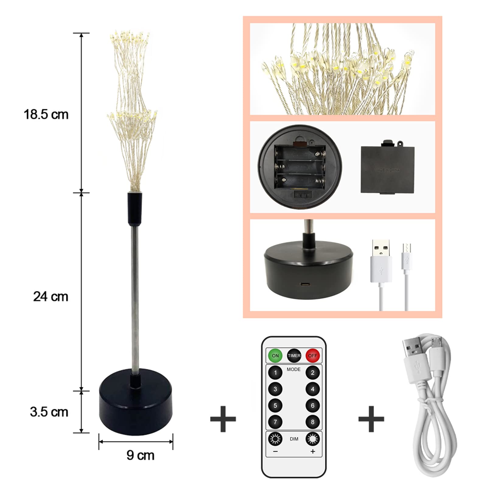 Chims Firework Centerpiece Lights - 120 LED Warm White Fairy Lights, Battery Operated with Remote for Indoor Christmas Party Decor