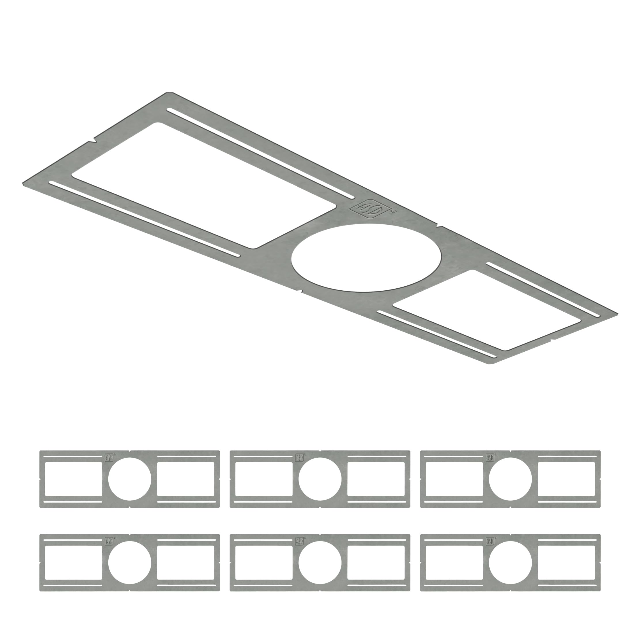 ASD 6 Pack New Construction Mounting Plate Round Hole - 6 Inch Flat Galvanized Steel Wafer Light Rough in Plate, Shallow Light F