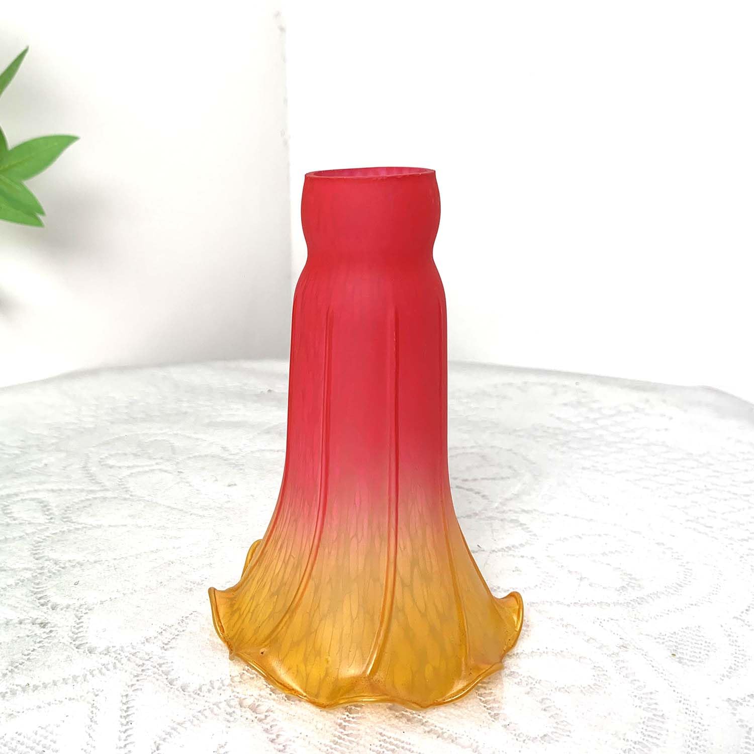 Bieye Ls69 Lily Flower Blown Glass Lampshade (Red Yellow, Opening I.D. 1.26'' X O.D. 1.5'')