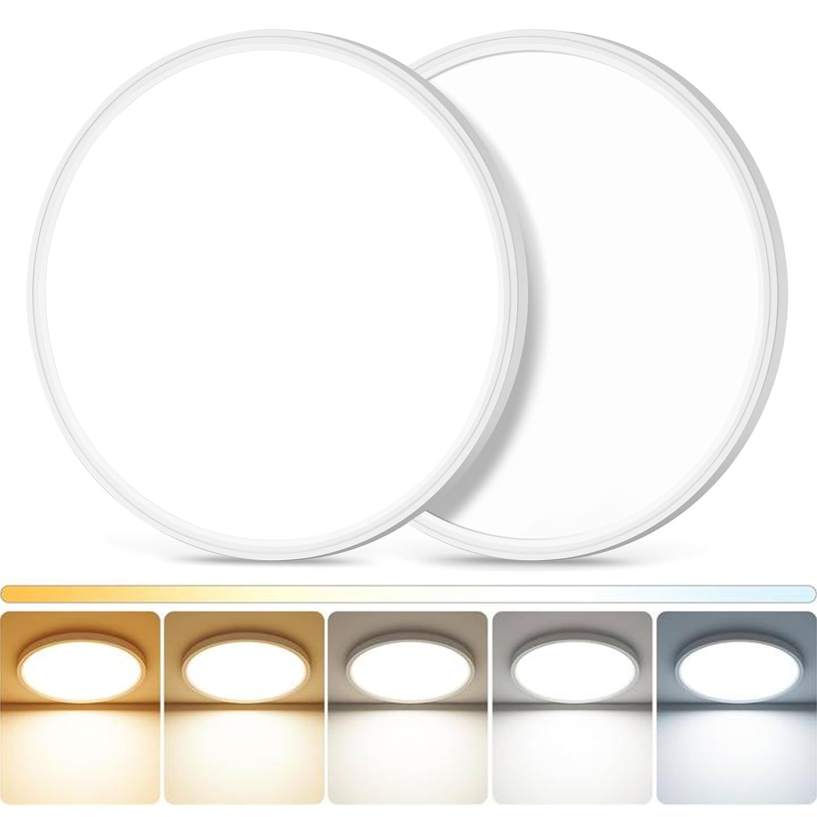 Dllt Led Flush Mount Ceiling Light: 2Pack 12 Inch Super Slim Kitchen Lighting Fixtures Ceiling - 5 Color Temperatures (2700K-600