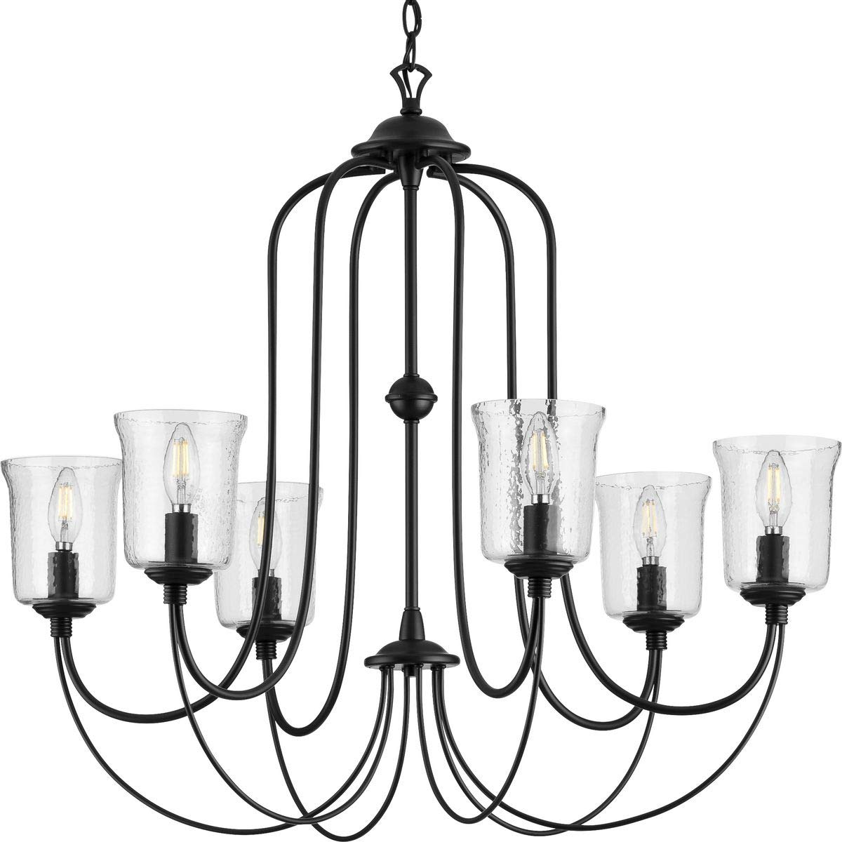 Progress Lighting Bowman Collection 6-Light Clear Chiseled Glass Coastal Chandelier Light Matte Black