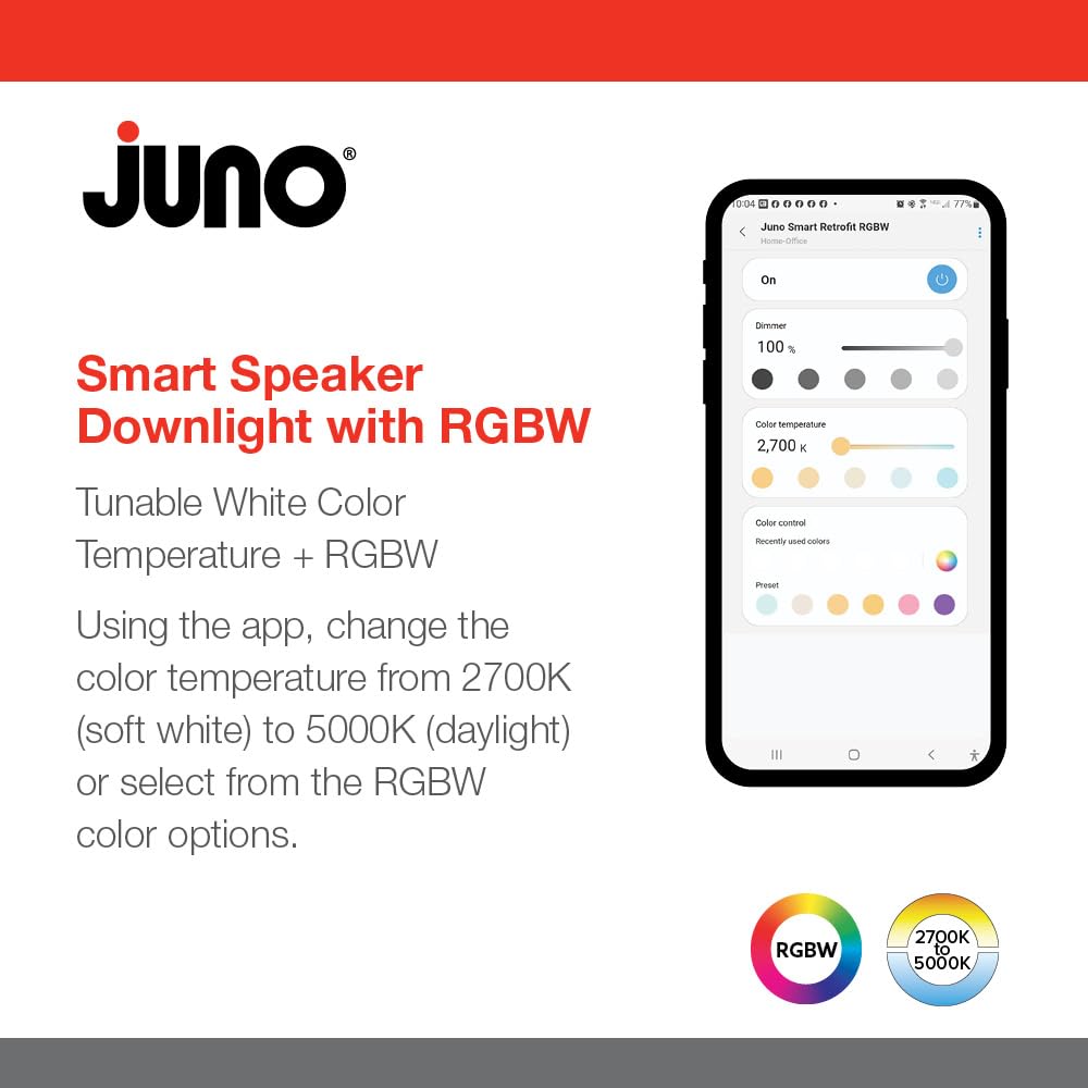 Juno J6SLC RGBW MW M6 Smart Downlight Speaker - 6-Inch, Matte White, Dynamic RGBW Color