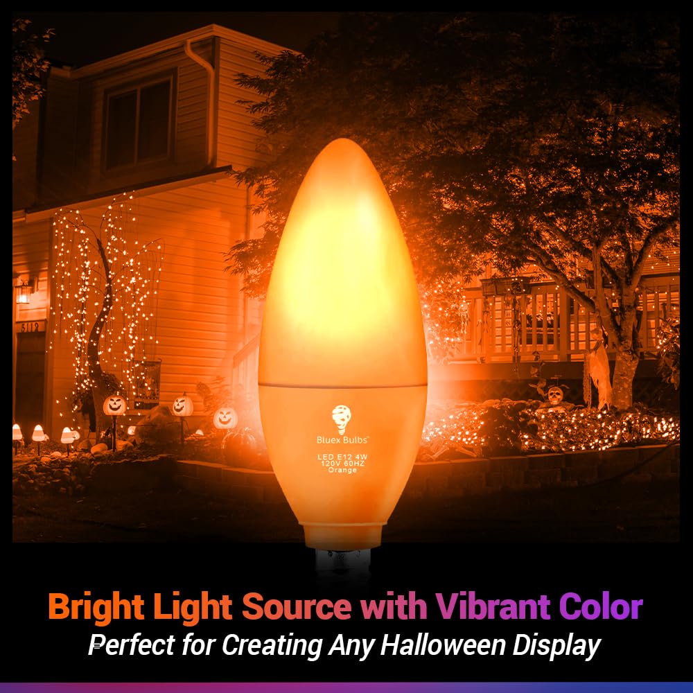 Bluex LED Candle Bulbs - 6 Pack, 4W (40W Equivalent), E12 Base, Orange Light for Home & Holiday Decoration