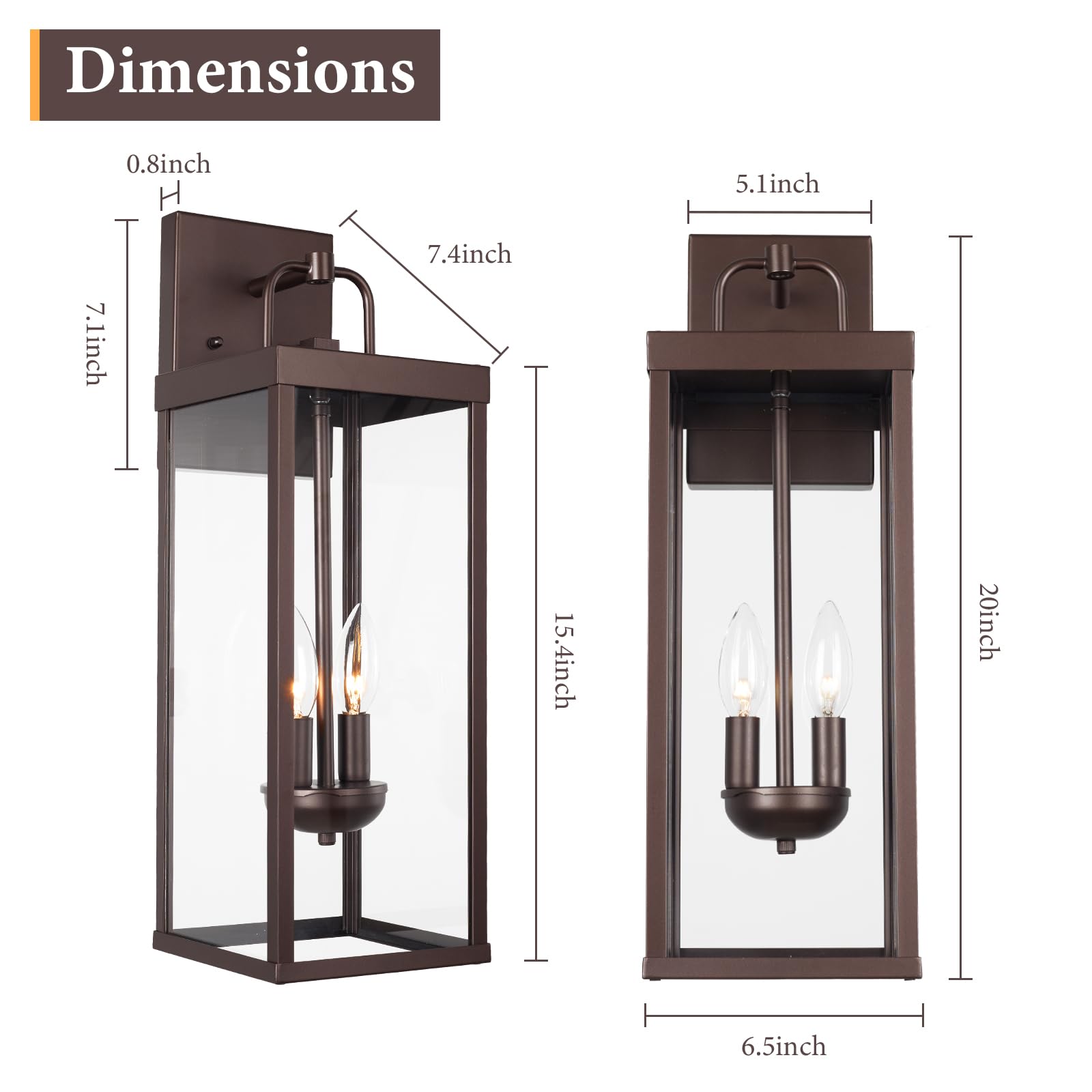 Diyel Outdoor Wall Sconce Light, 20 Inch Tall Transitional Exterior Wall Bracket Lighting With Clear Glass, Anti-Rust Powder Coat Bronze Modern Outside Wall Lantern For Front Porch Doorway, Rz008M Orb