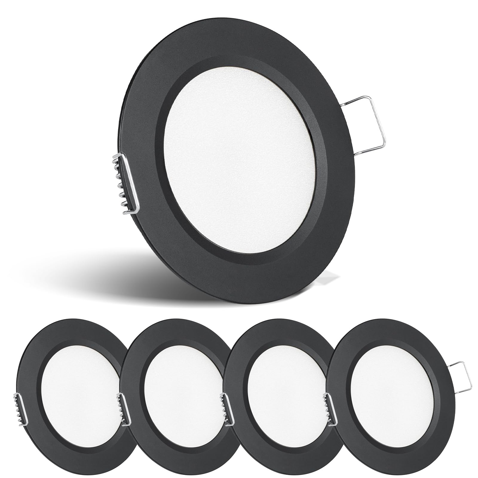 acegoo RV Recessed Ceiling Light, 12V Dimmable LED Puck Light, Small, Aluminum, Black Finish, Warm White, Model FCXDD-OGY-BWW, 