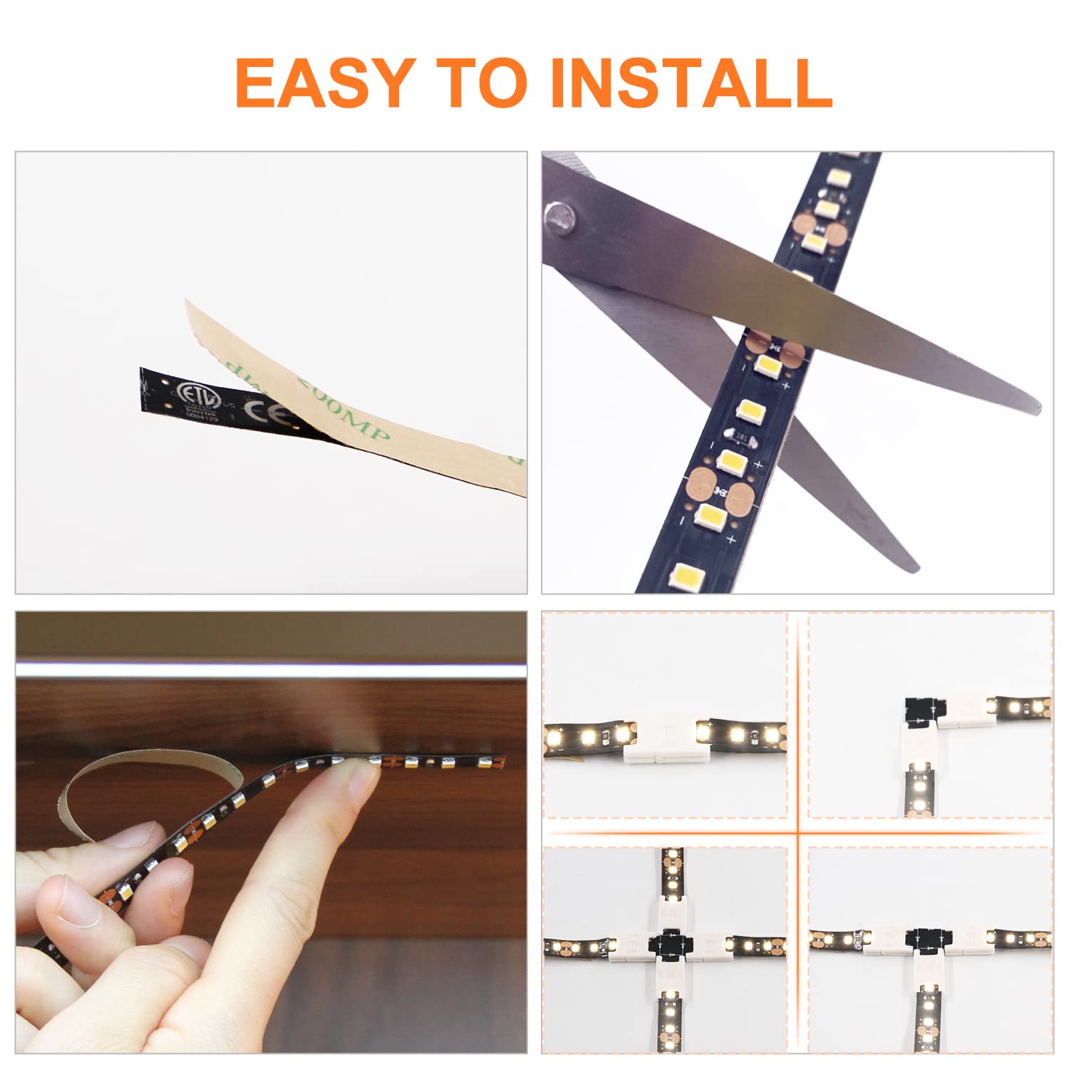 Vst Led Strip Lights Natural White 120Leds/M 1000Lm/M 9.6W/M Led Tape Light 12V 2835 Cuttable Connectable Dimmable Led Strips For Indoor Under Cabinet Etl-Listed,No Driver(4000K-16.4Ft, Black)