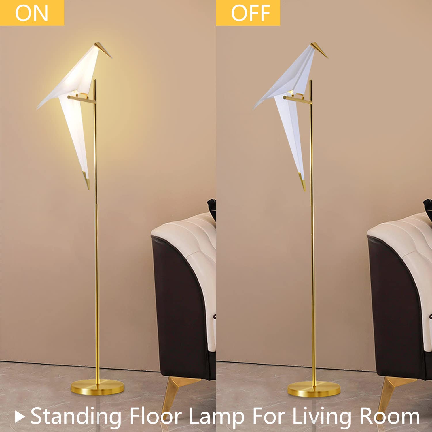 More Change 62-Inch Modern Led Bird Floor Lamp For Living Room, Modern Gold Standing Lamp With Bird Shade Floor Light Metal Fixtures For Bedroom Office(1 Bird)