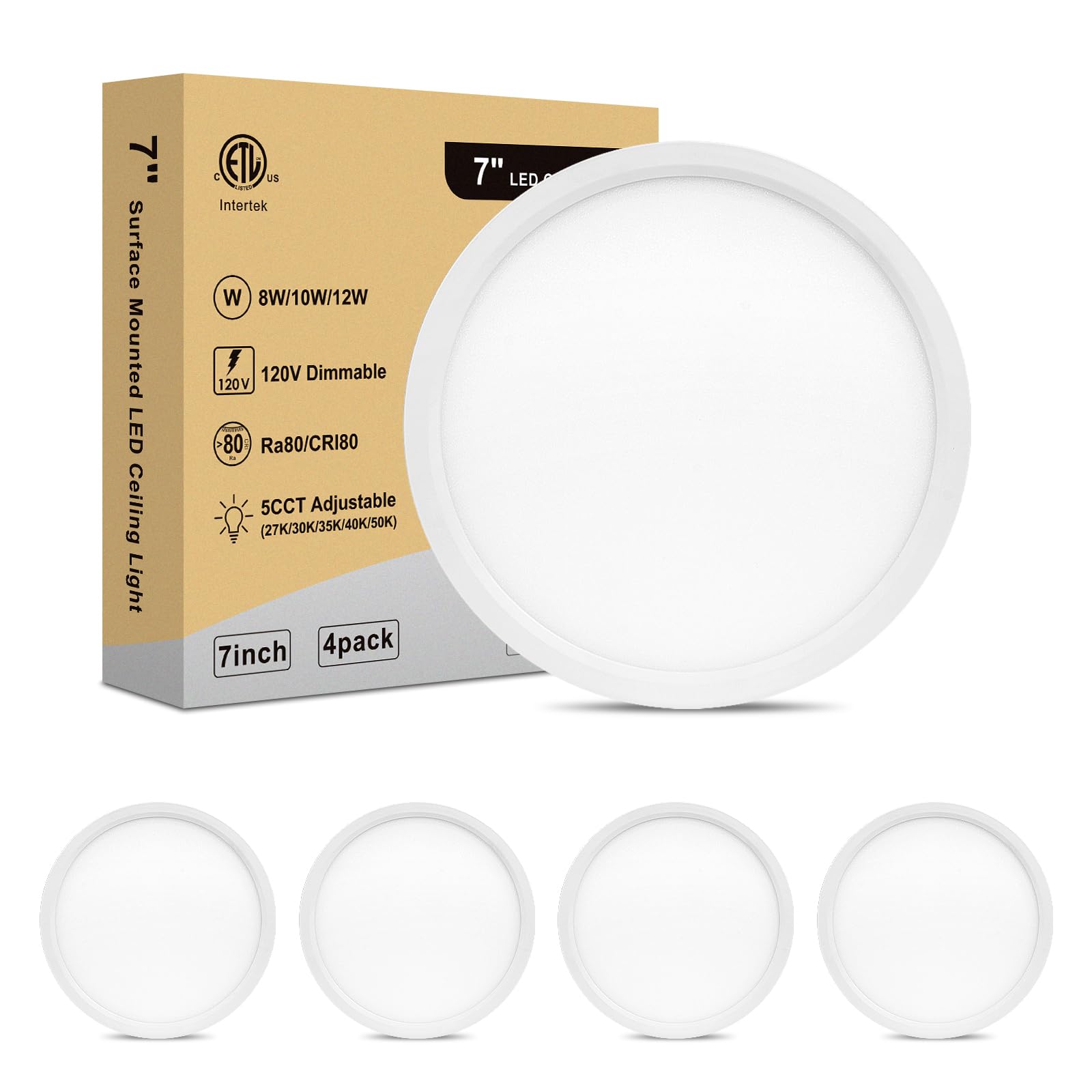Wembanma Flush Mount Led Ceiling Light - Ultra Slim 0.67In, 7 Inch Round Flat Ceiling Lamps Dimmable, 2700K/3000K/3500K/4000K/50