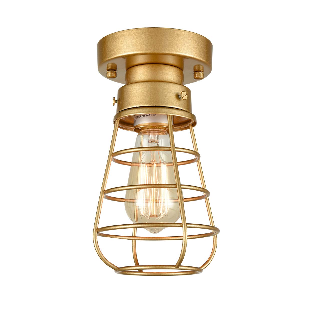 Modern Gold Semi Flush Mount Ceiling Light Kitchen Hallway Light Fixture Ceiling Mini Industrial Metal Cage Light Vintage Close 