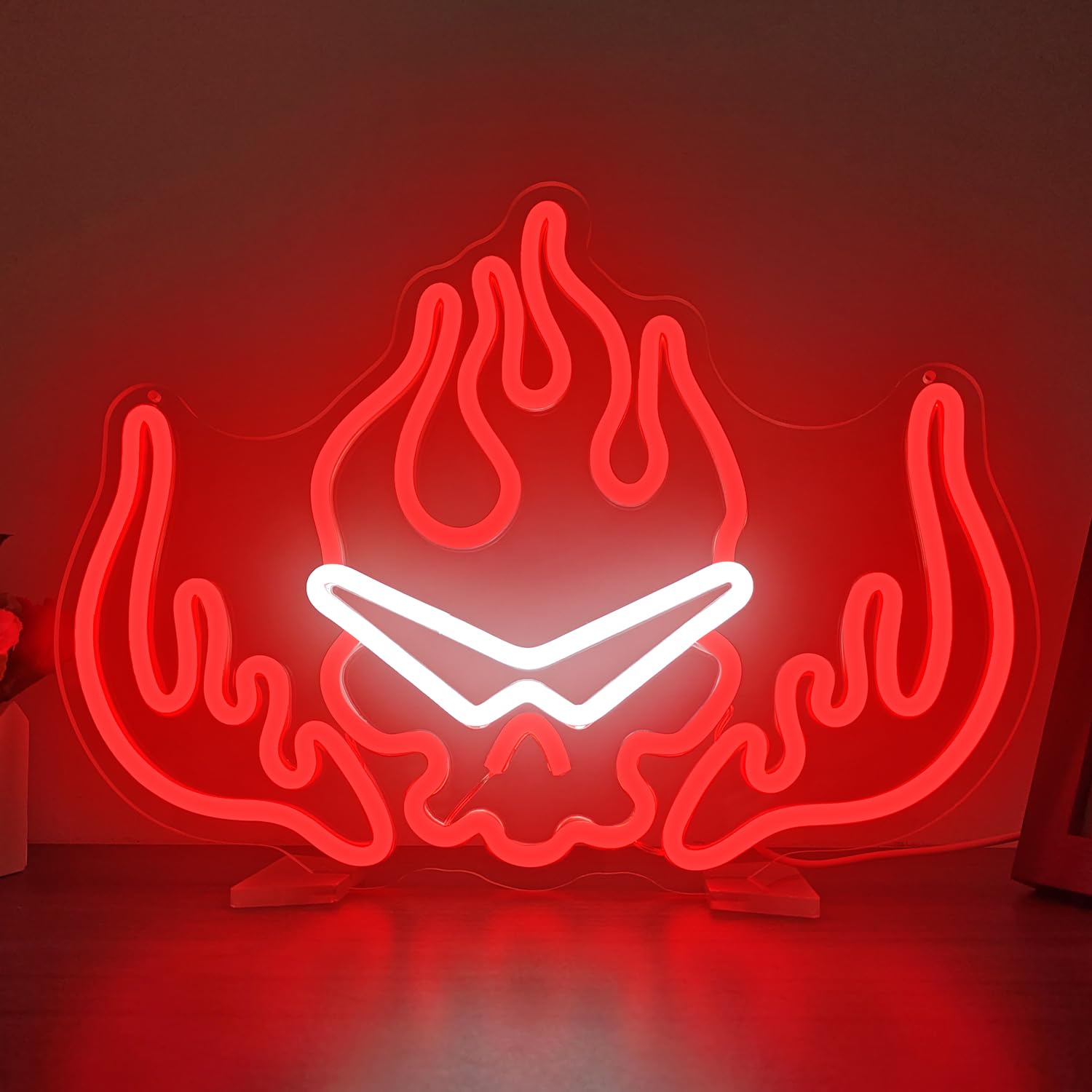 Gurren Lagann Flaming Skull Neon Sign Led Dimmable Anime Kamina Neon Sign for Wall Decor Sunglasses Fire Led Neon Light Sign Lig