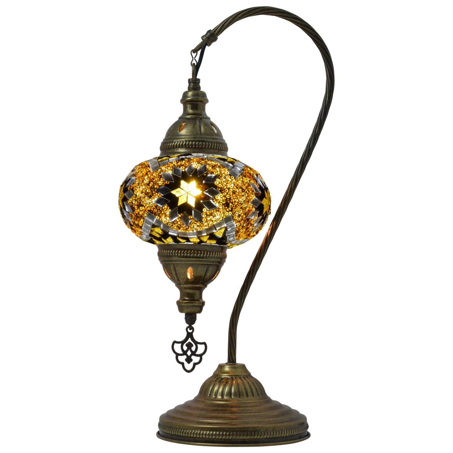 mozaist Turkish Lamp - Swan Neck Mosaic Table Lamp, Antique Bohemian Glass Shade, E12 Socket, Color B34