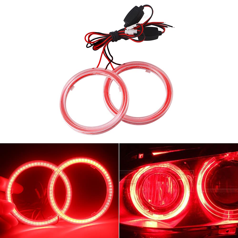 Qasim Halo Rings Car Angel Eyes Fog Lights COB LED Headlight 80MM Red Silica Gel 12V 24V