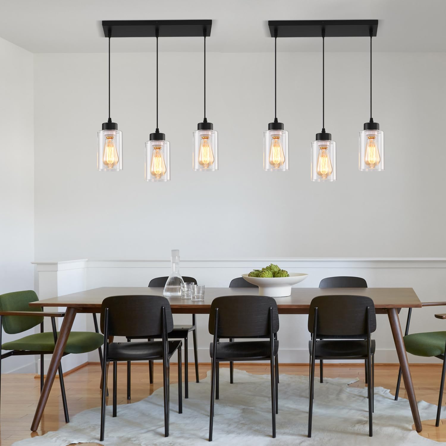 Cafulam Black Chandelier Farmhouse Light Fixtures Over Table  Dining Room Light Fixture Kitchen Island Lighting Chandeliers Modern Pendant Light With Clear Glass Shade Industrial Hanging Lighting