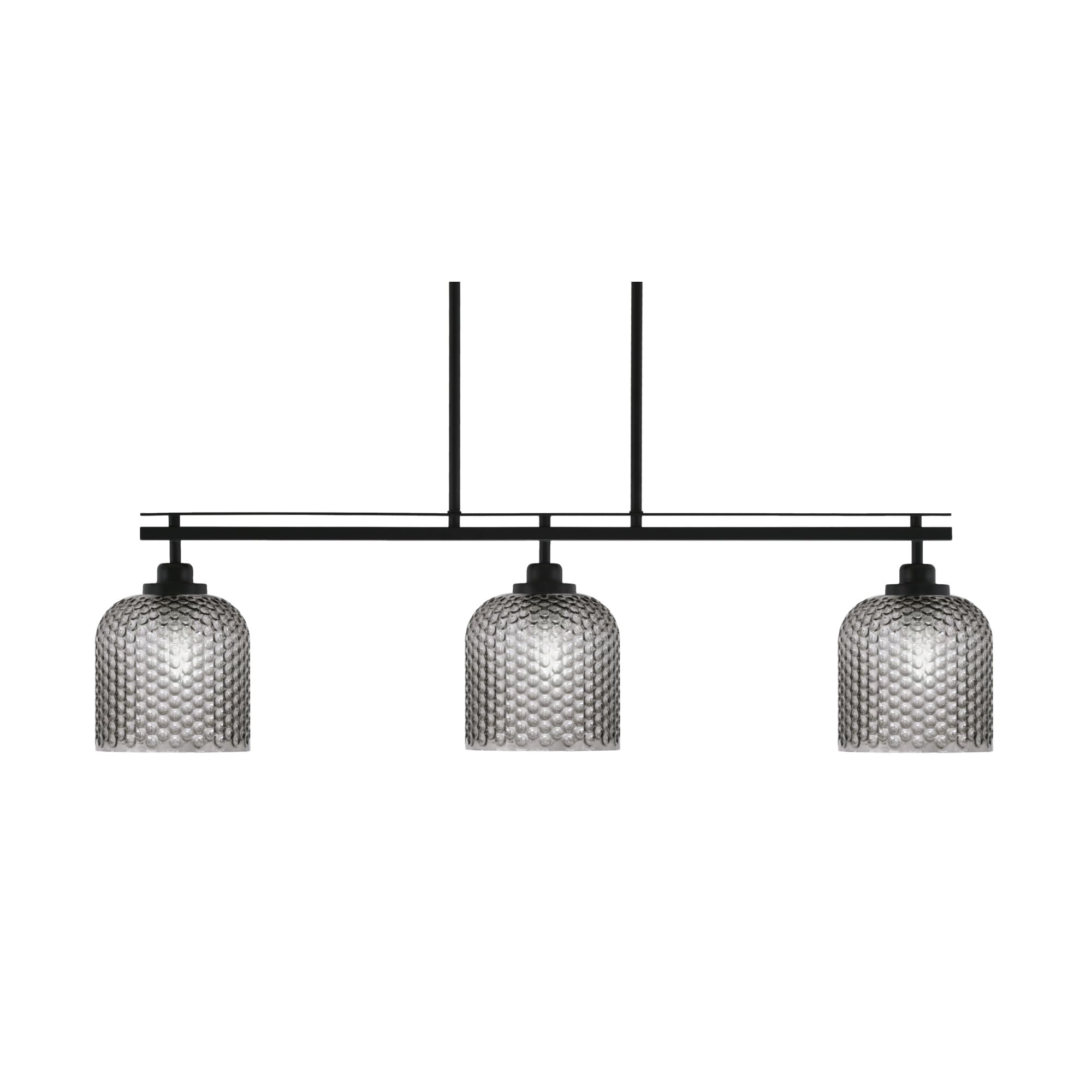 Toltec Lighting Odyssey 3 Light Island Light, Matte Black Finish, 7in Smoke Textured Glass