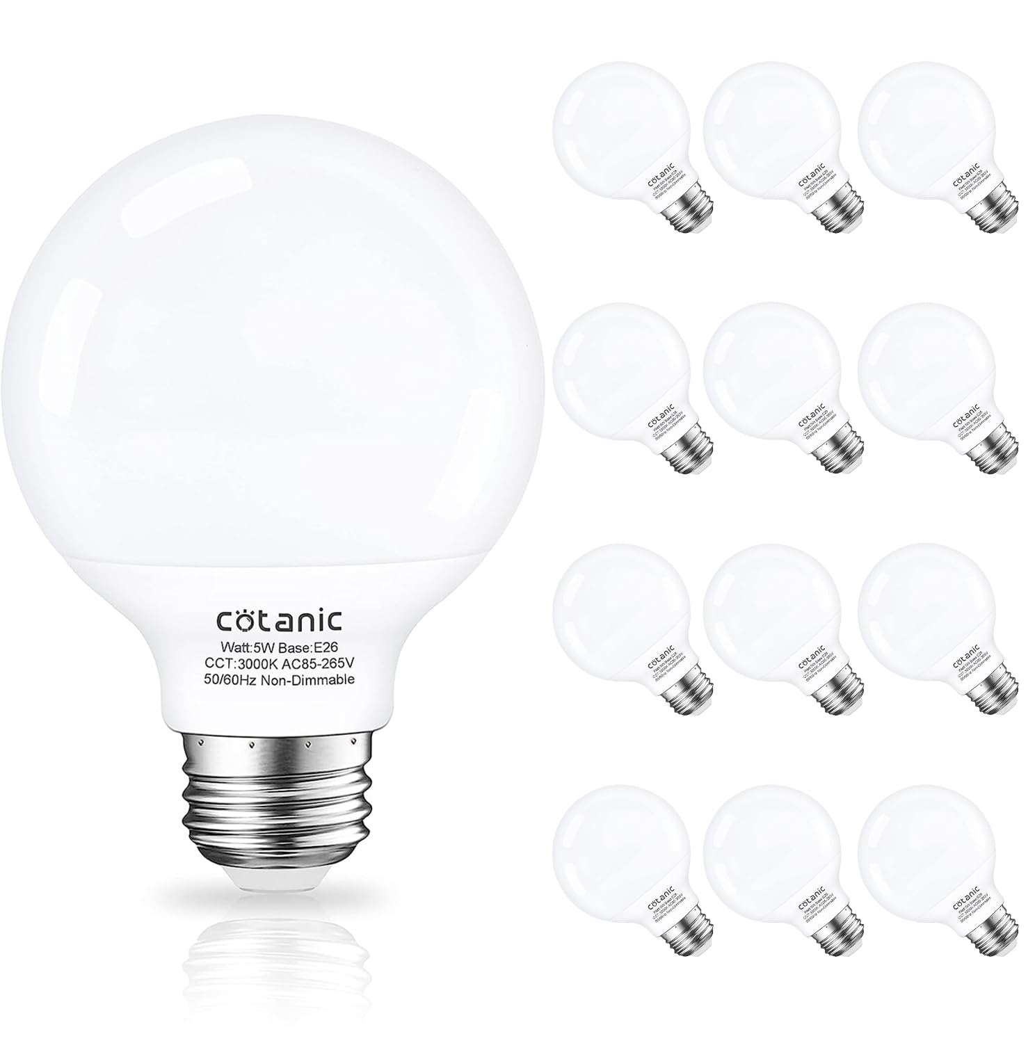 Cotanic 12 Pack G25 Led Vanity Light Bulb 3000K Soft White, Bathroom Round Light Bulb, E26 Standard Base, 5W, 60 Watt Equivalent