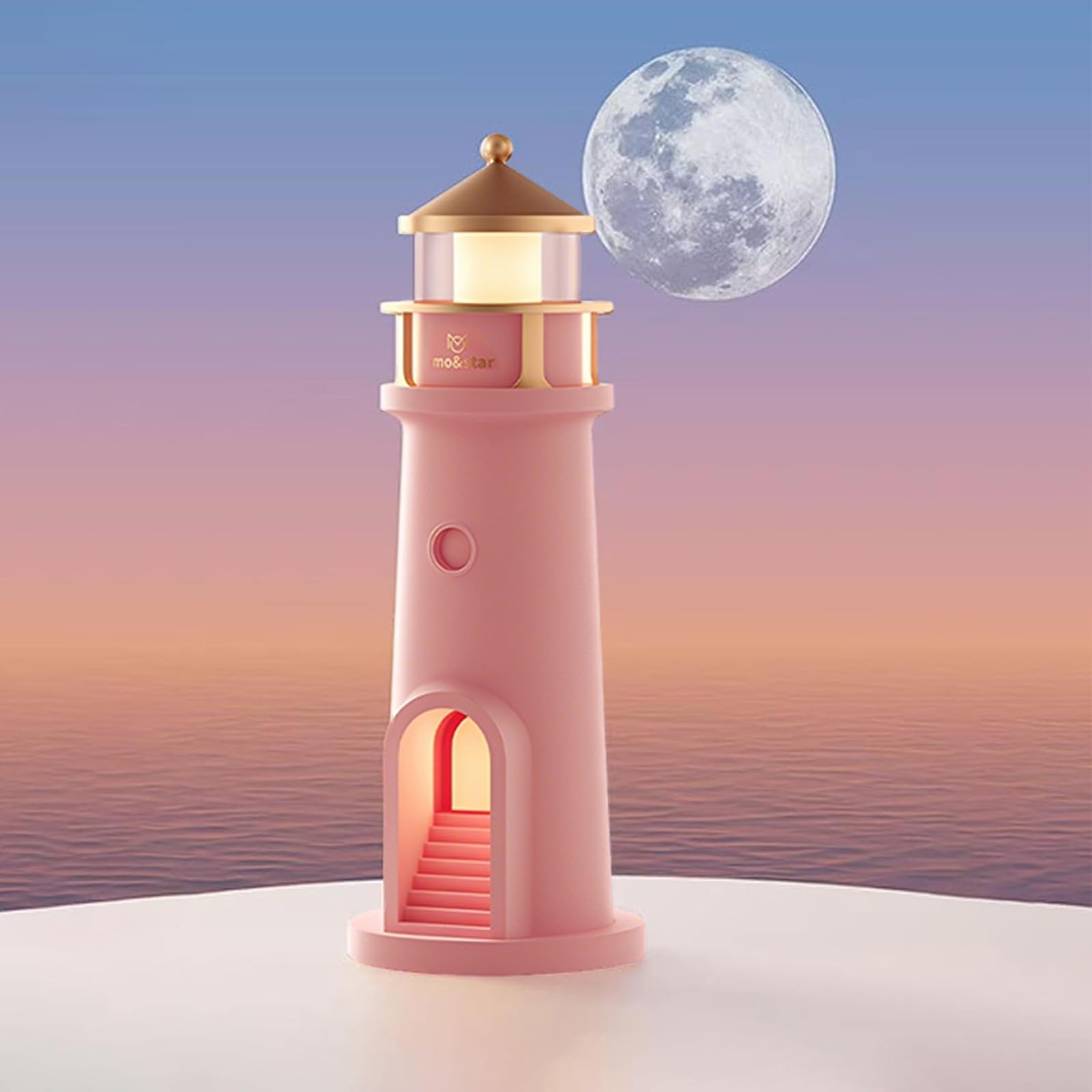 AVEKI Pink Lighthouse Night Light, Birthday Gifts for Kids Girls Women, Cute Moon Projection Lighthouse Lamp with Bluetooth Spea