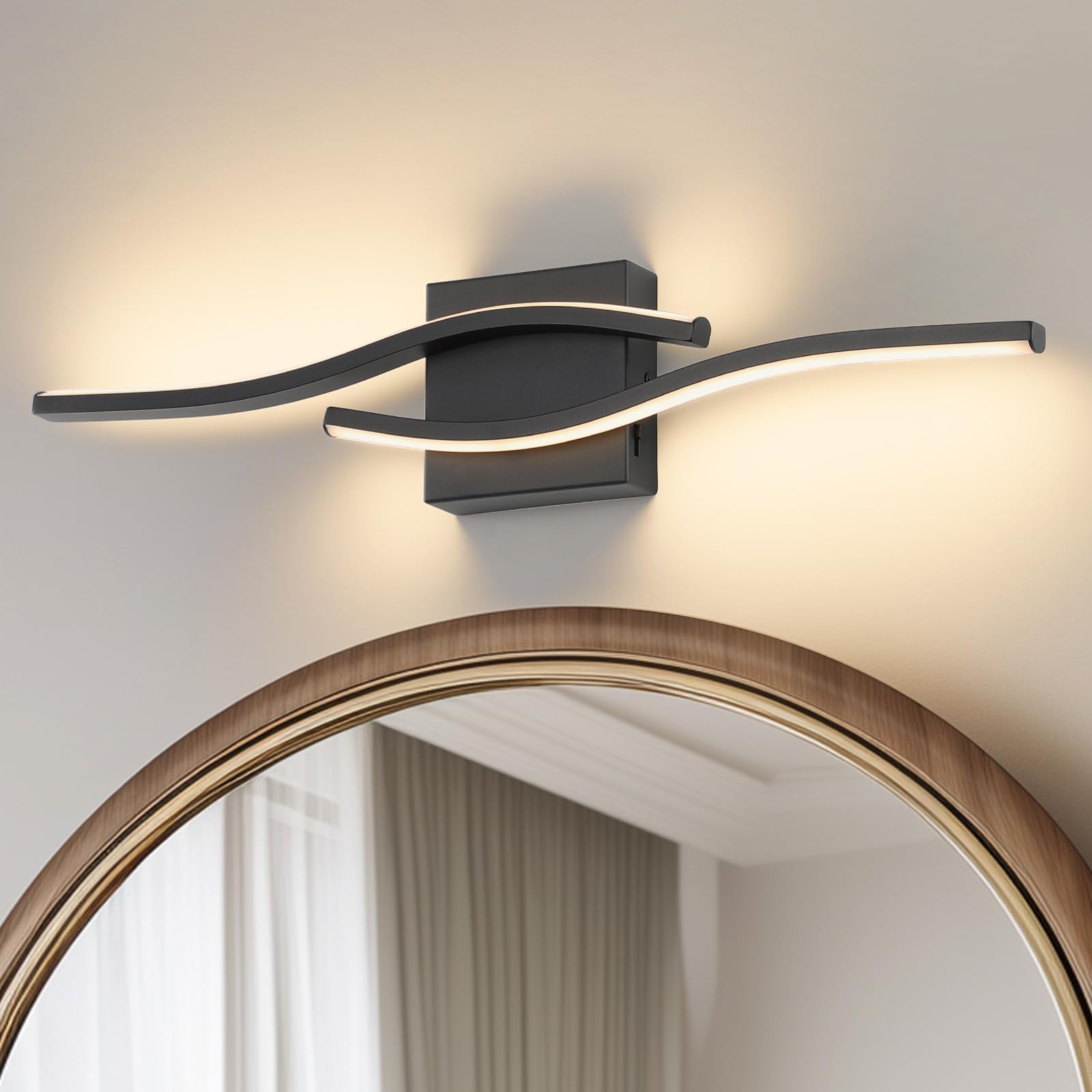 Joossnwell Vanity Light Fixture, Black, Dimmable, 23 Inch, Aluminum, Model 3217, Modern Bath Lighting for Bathroom Over Mirror