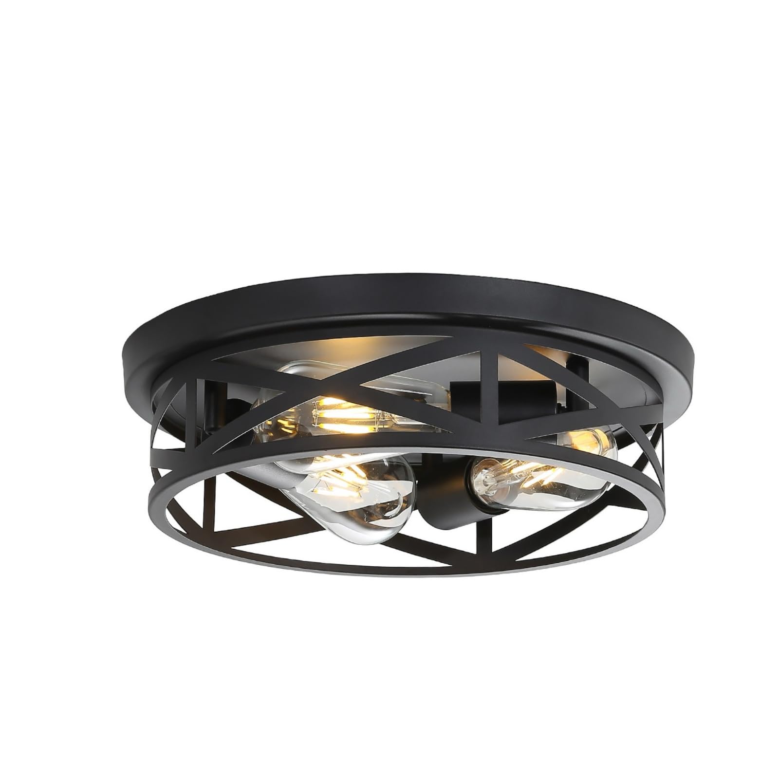 DOXVIEZE 13 Inch Black Farmhouse Close to Ceiling Lights  Farmhouse Metal Cage Flush Mount Ceiling Light 3-Lights  Black Industrial Semi Flush Mount Ceiling Light for House Hallway Kitchen Bedroom