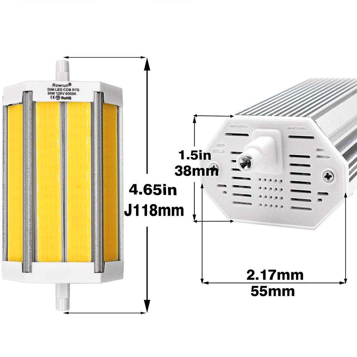 Rowrun R7S J118 30W Led Bulb Double Ended Base J-Type Dimmable Daylight White 6000K Cob Light Bulb 118Mm For Household Lighting