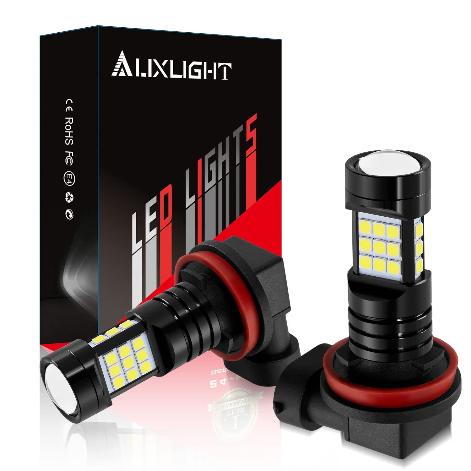 AUXLIGHT H11 LED Fog Light Bulbs, 2400 Lumens, Aluminum, H11/H8/H16(JP), Xenon White