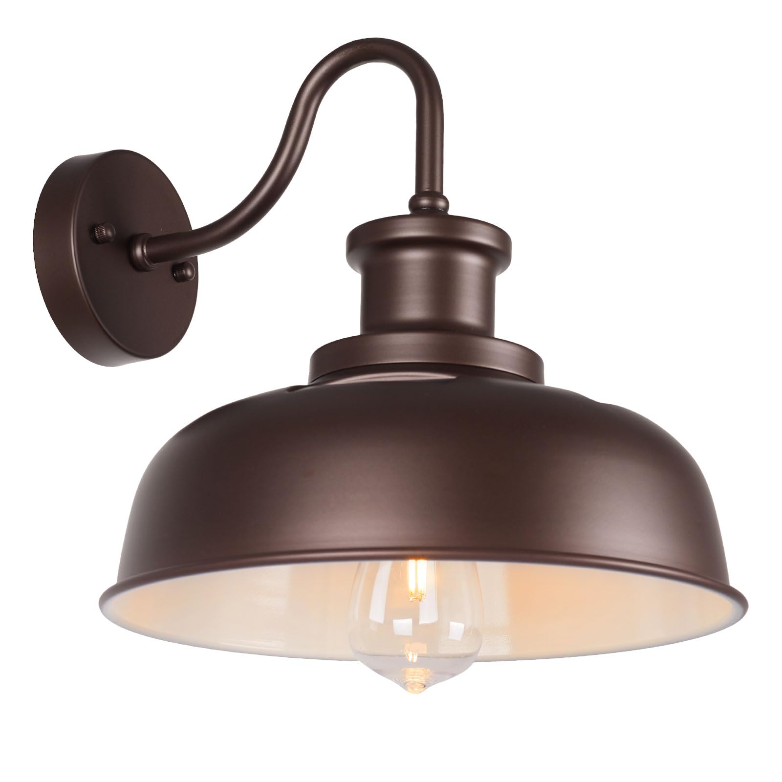 Diyel Solar Barn Light, Gooseneck Outdoor Wall Sconce, Metal, 1 Pack, Orb+White, Model RZSR007 OW