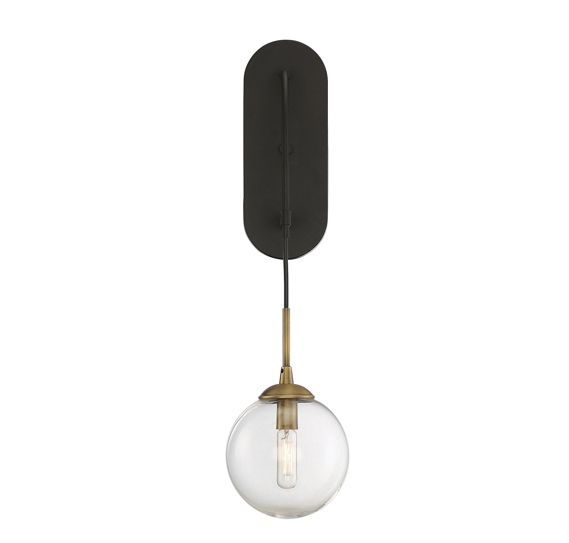 Savoy House 9-5005-1-79 Fulton Mid-Century Modern Clear Glass Orb Wall Sconce, 1-Light 60 Watt, 25 H x 6 W, English Bronze and W