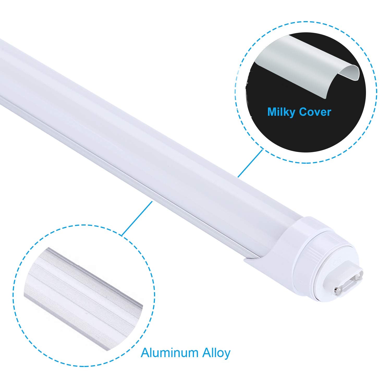R17D 2 Pin Led 8Ft Tube Light Bulbs, 45W (110W Fluorescent Light Equivalent), 5400Lm, 6000K T8 8Ft Led Bulbs, Frosted Cover, Bal