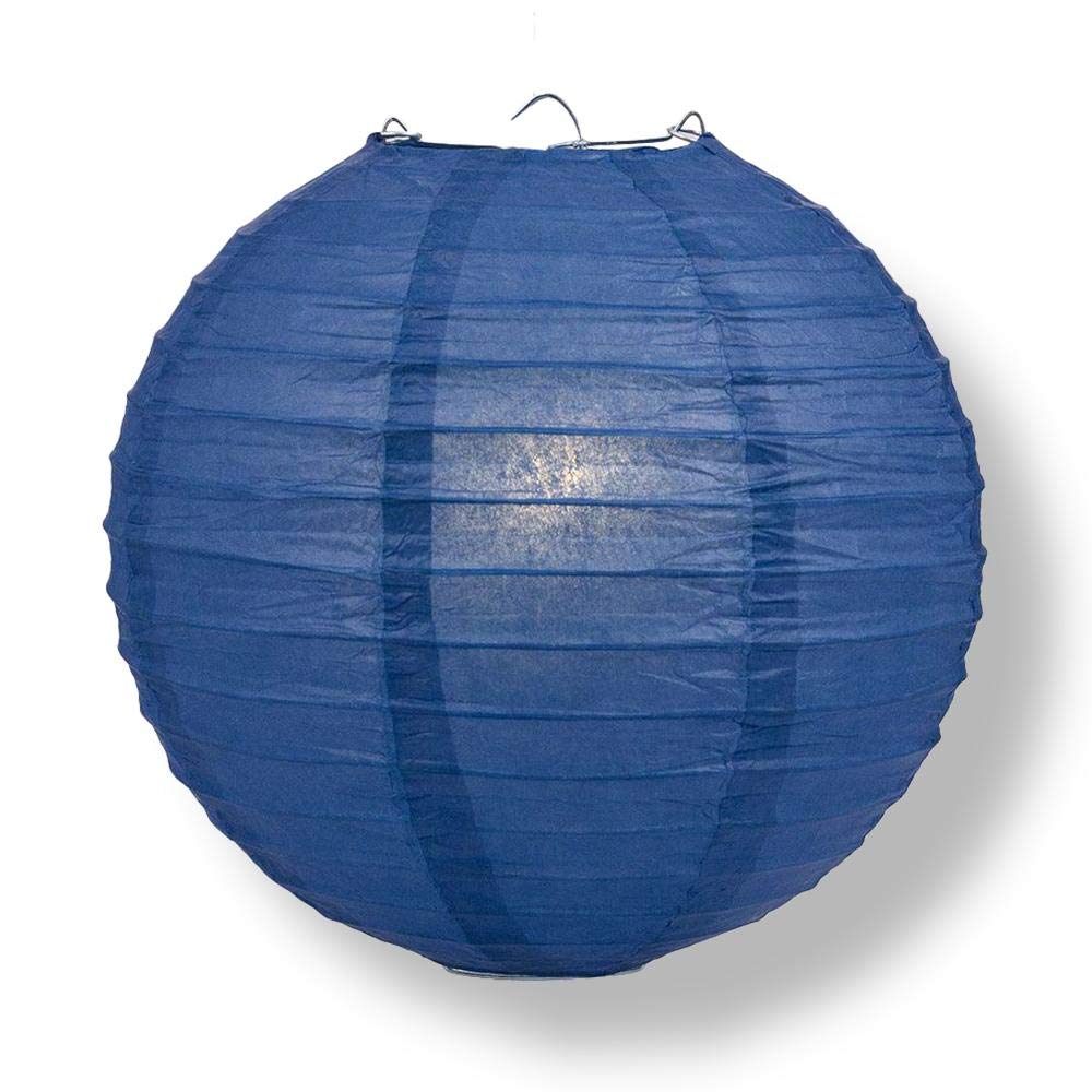 Quasimoon PaperLanternStore Decorative Paper Lantern - (Single  14-Inch  Navy Blue  Even Ribbing) Round Paper Lantern - Ideal Wedding and Party Decor or Home Accent  Lighting Optional
