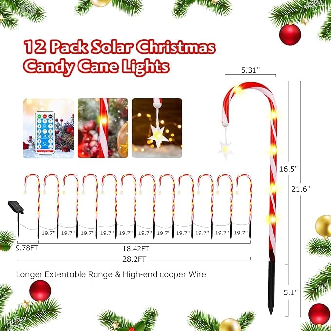 Christmas Decorations Candy Cane Lights with 8 Modes, Christmas Lights Outdoor Waterproof, Christmas Outdoor Decorations for Yar