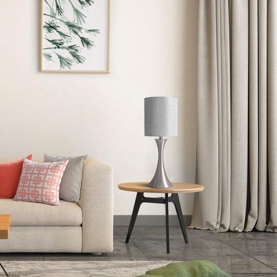 Seaside Village 3 Way Touch Control Table Lamp, Dimmable, Silver Base, Gray Shade, Modern Design for Bedroom, Living Room, Office, Model 13047