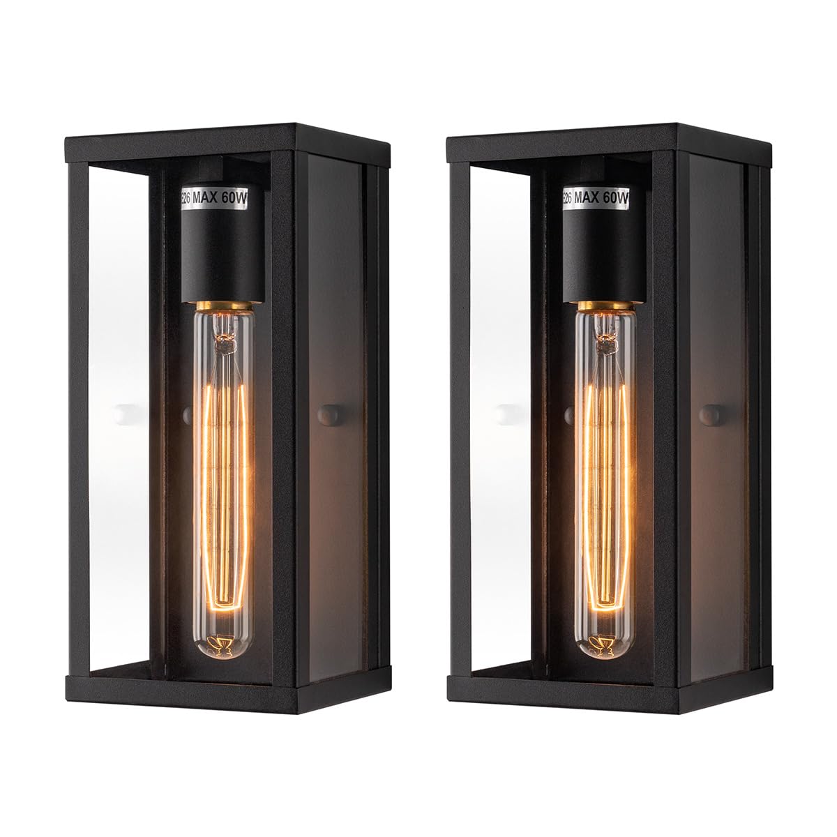 Mirrea 10&quot; Matte Black Outdoor Wall Sconce, 1 Light Rectangular Metal Frame, Waterproof, Pack Of 2