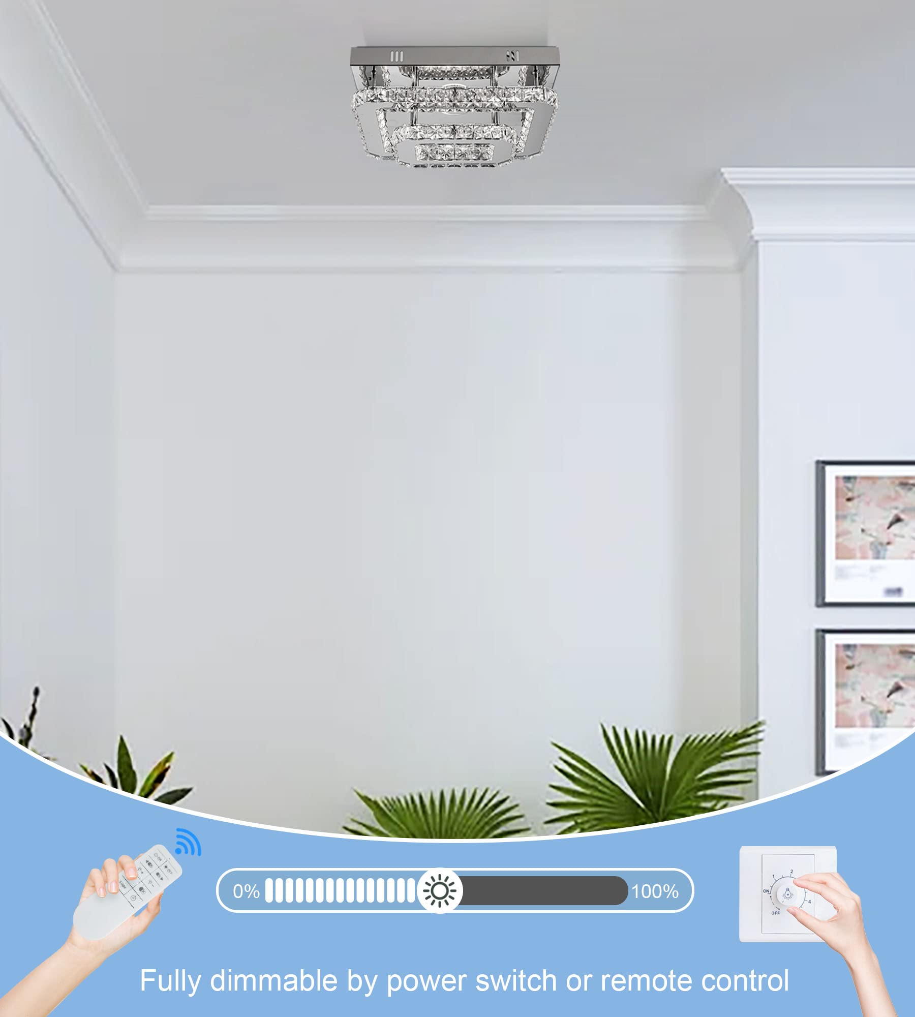 Crystal Modern Flush Mount Dimmable Led Kitchen Chandelier, Small Bedroom, Hallway & Bathroom Ceiling Light